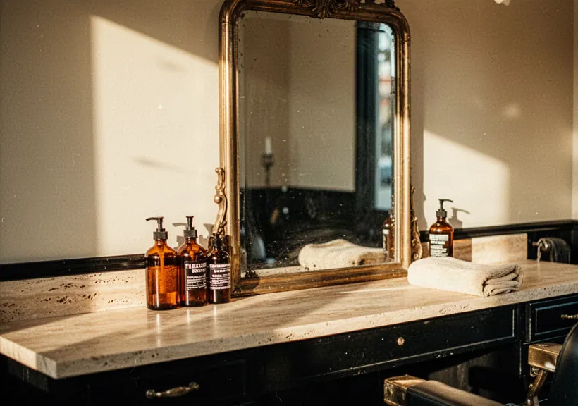 Vintage brass mirror station